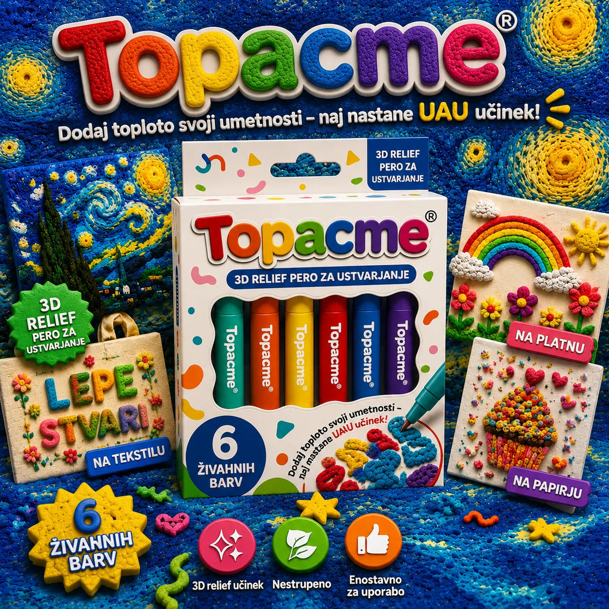 Topacme® 3D писалка за релефно изкуство – превърнете рисунките в осезаеми 3D творби 🪄